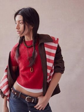 Free people Belle brushed cashmere red sweater